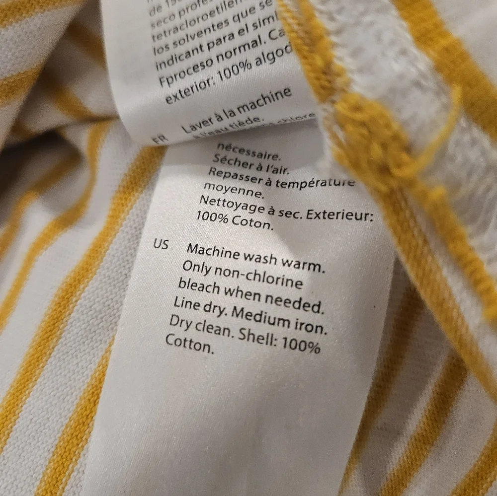 COS Striped Yellow White 100% Cotton Crew Neck Short Sleeve Women's Size L - Picture 6 of 6
